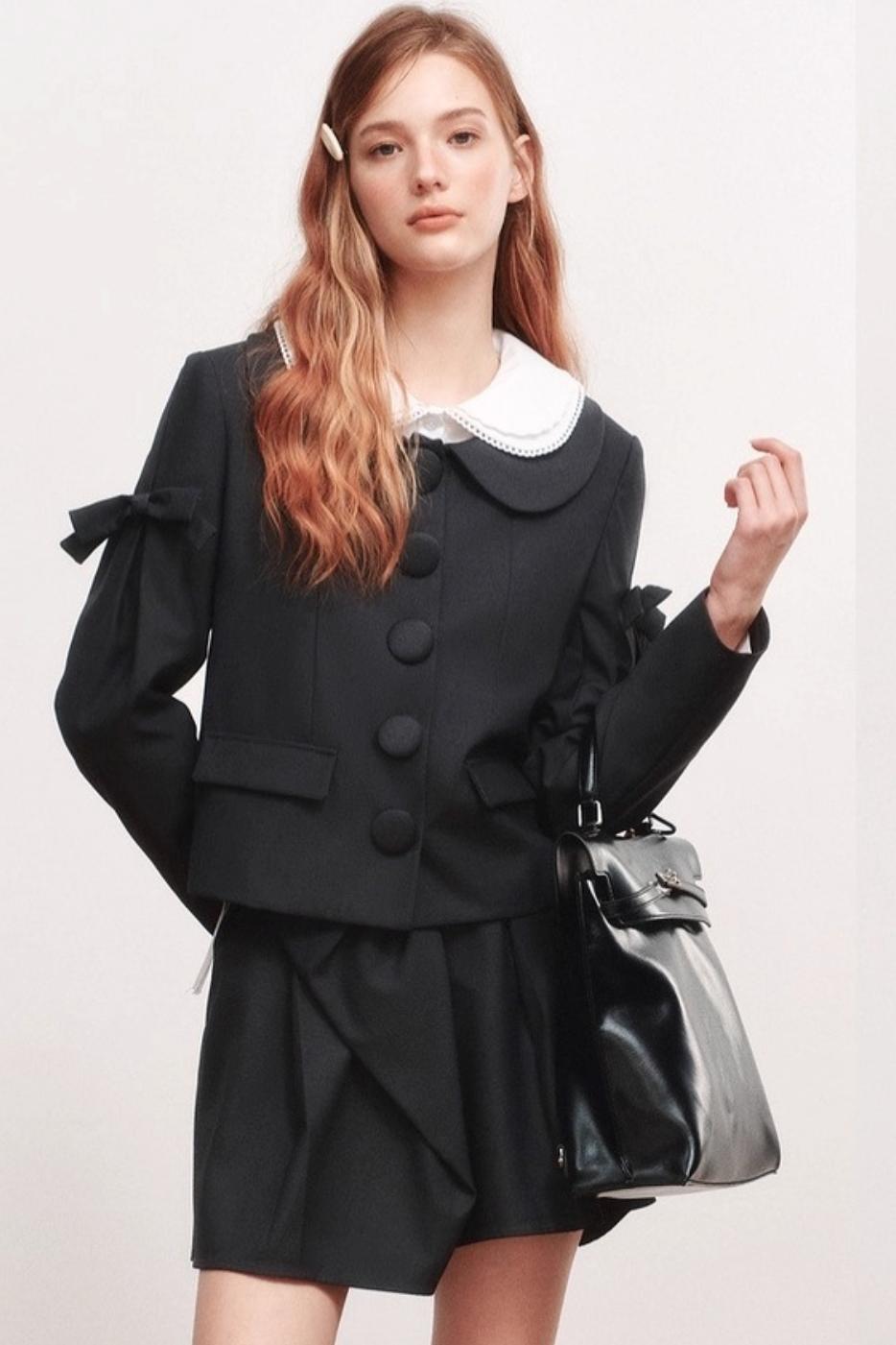 Bow Wool Long Sleeve Trench Coat