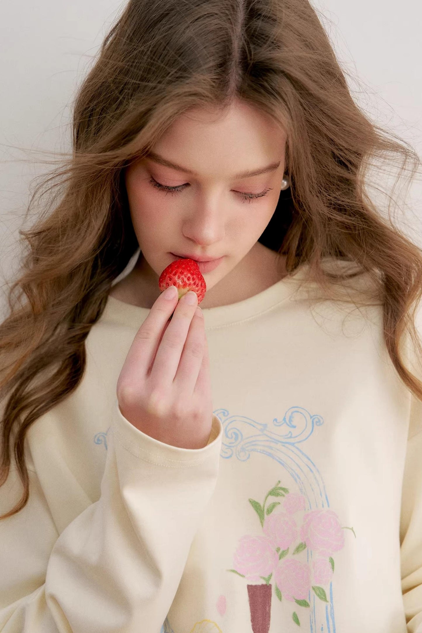 Hand-Painted Rose Cotton Top