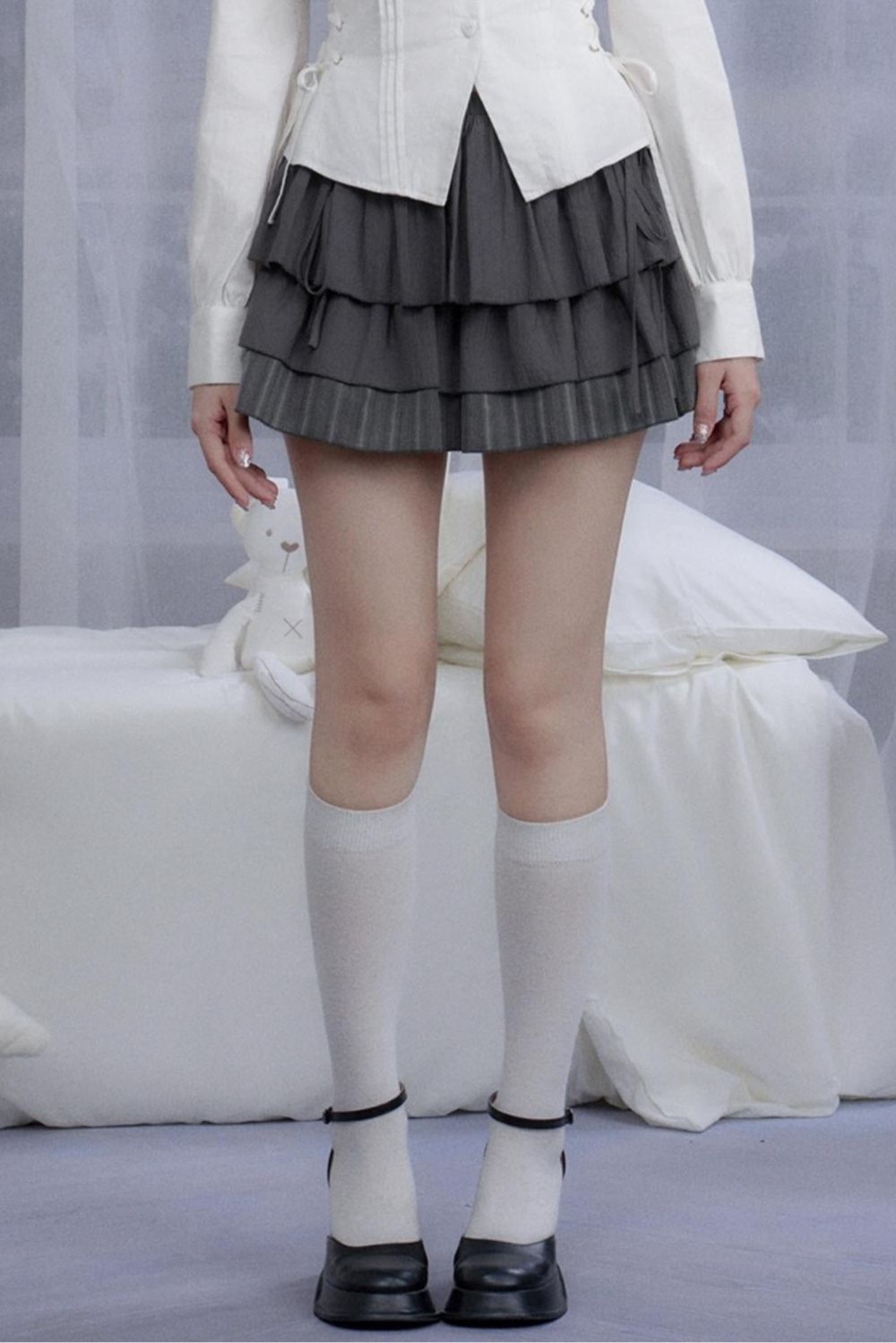 White Waist Lace Shirt Set-Up