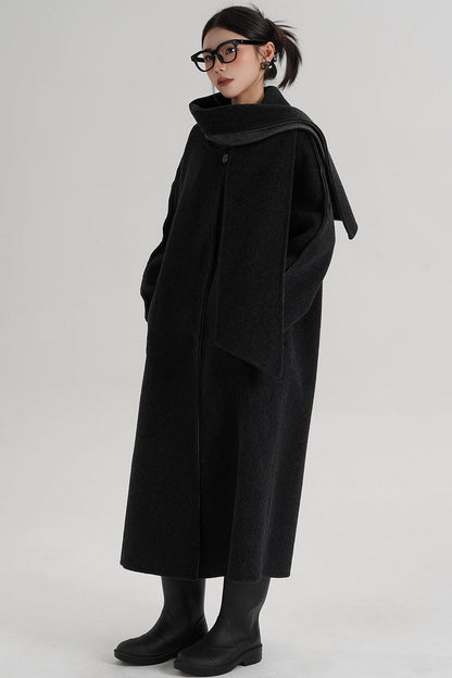Reversible Two-Tone Scarf Wool Coat