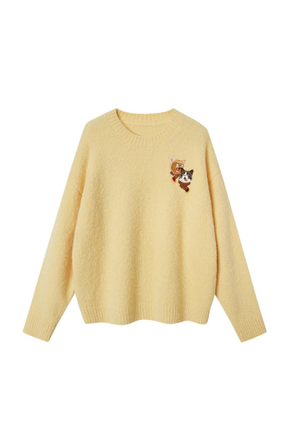 Kitten Tassel Embroidered Knitted Sweater