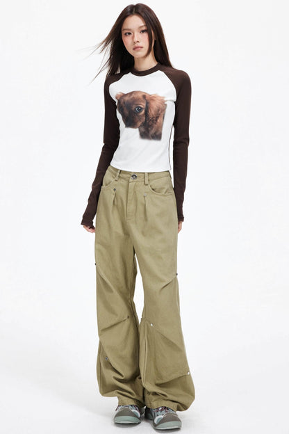 Puppy Print Raglan Slimming Knit Top