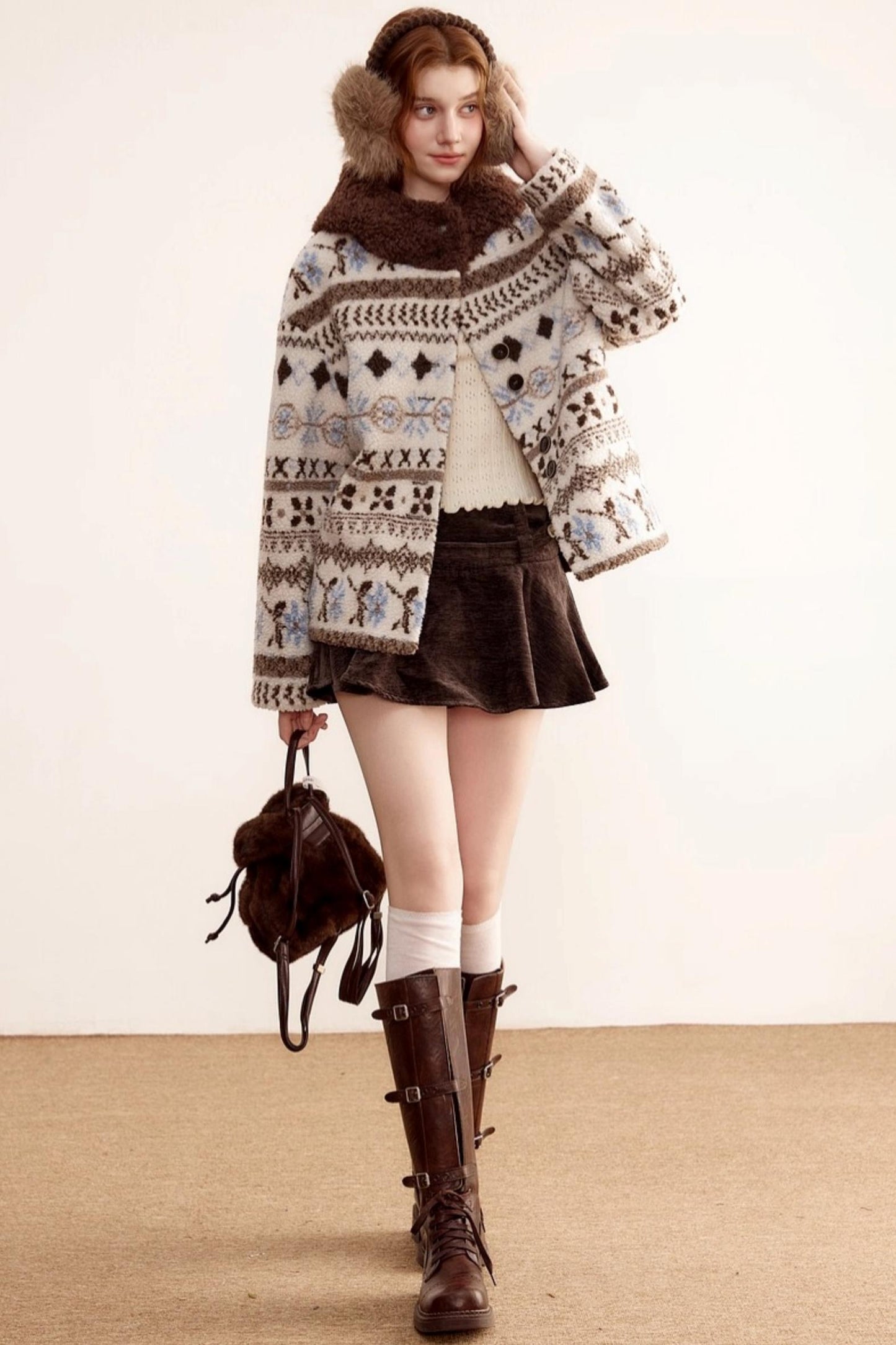 Fair Island Lamb Wool Hooded Coat