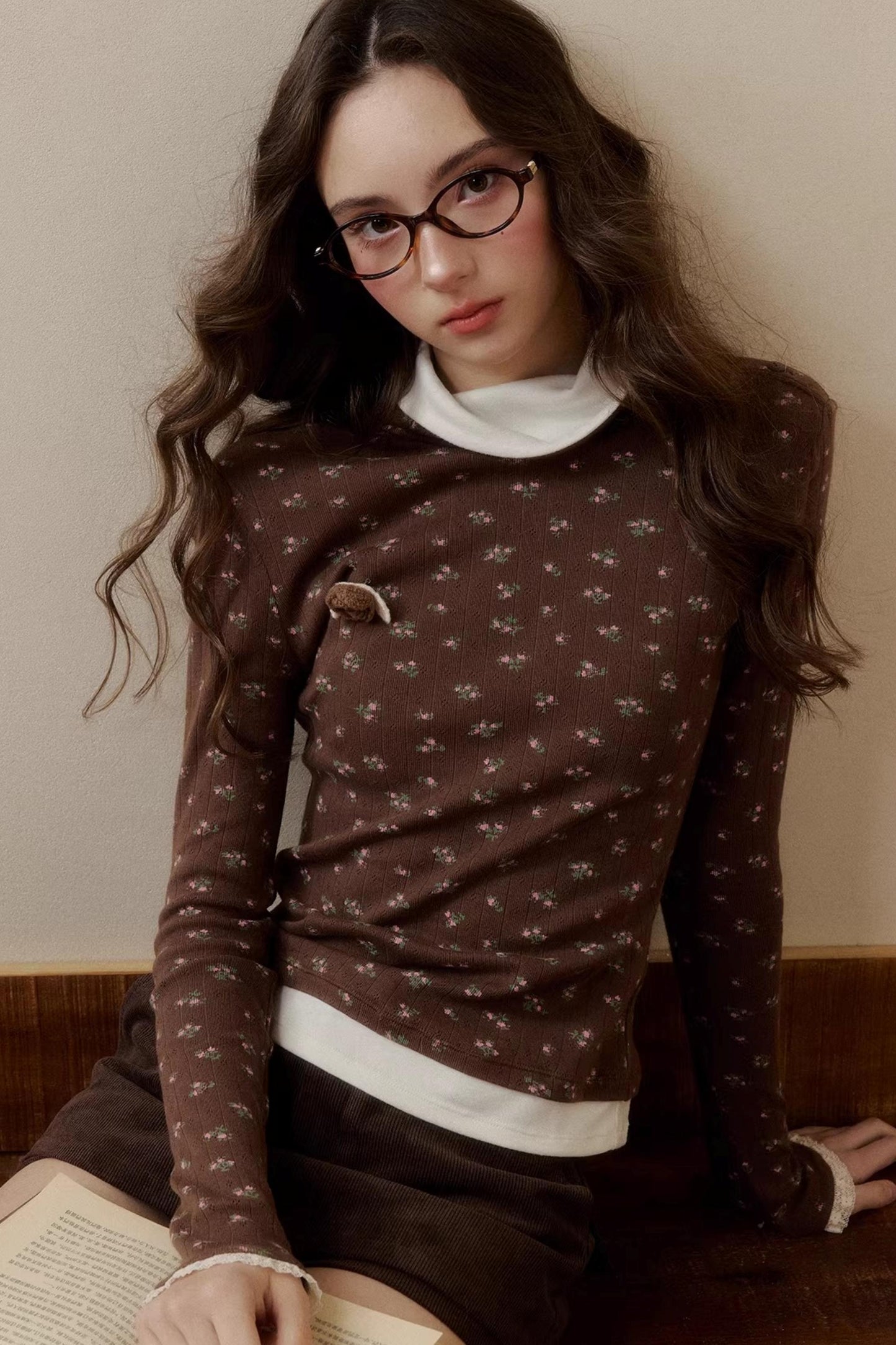 Floral Knit Long-Sleeve Top