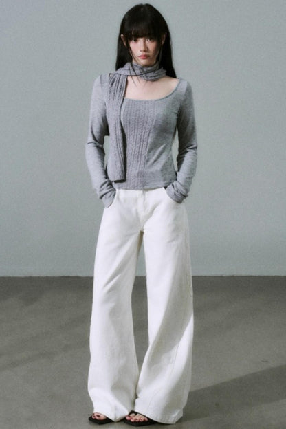 Crew Neck Patchwork Slim Sweater