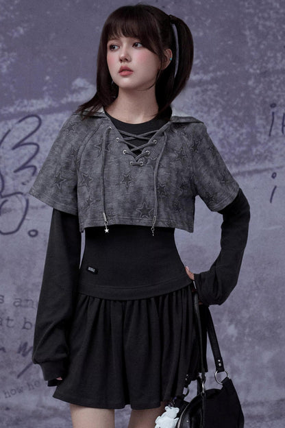 Gray Star Cat Ear Dress Set