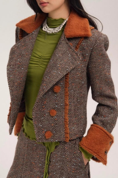 Vintage Wool Herringbone Coat Skirt Set-Up