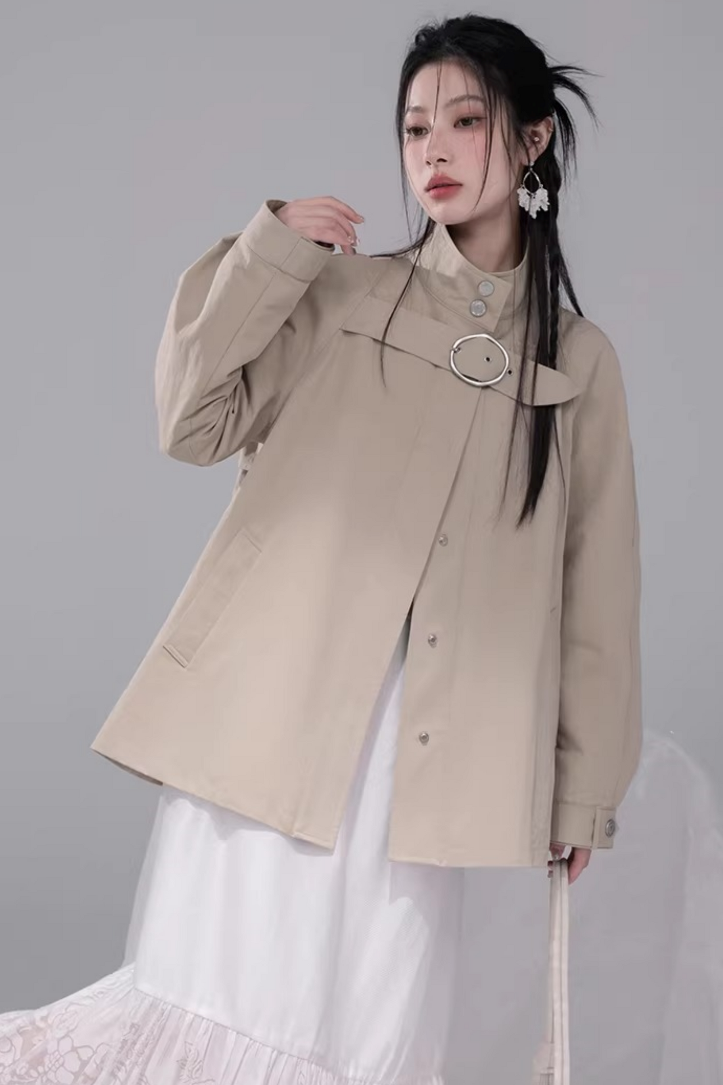 Milk Tea Cape Trench Coat