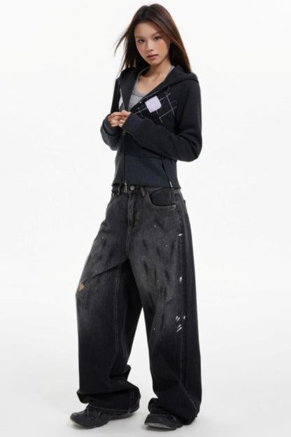 Diamond Plaid Hooded Waist Jacket