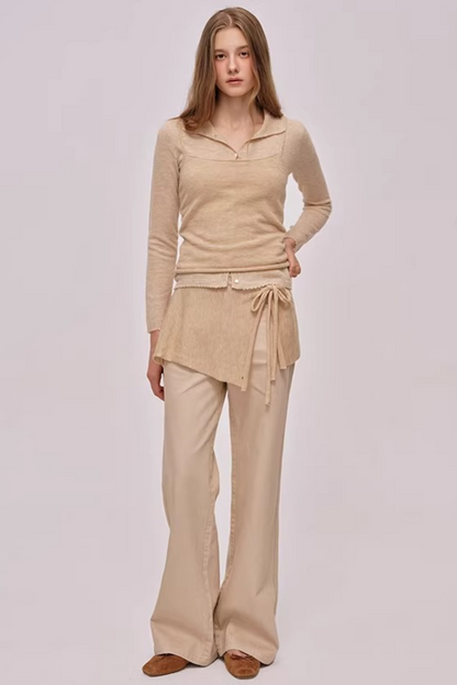 Doll Collar Knitted Cardigan Set-Up