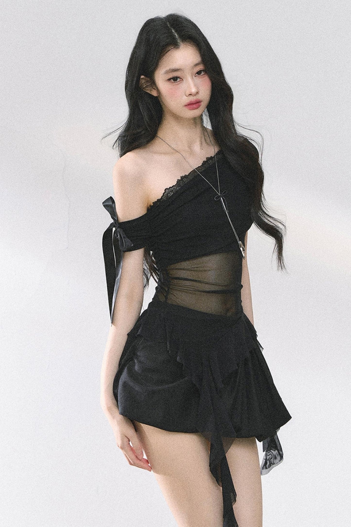 Sheer Mesh Off Shoulder T-Shirt