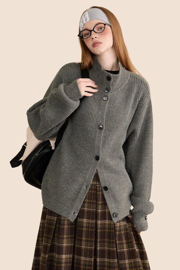 레트로 패딩 터틀넥 니트 가디건 