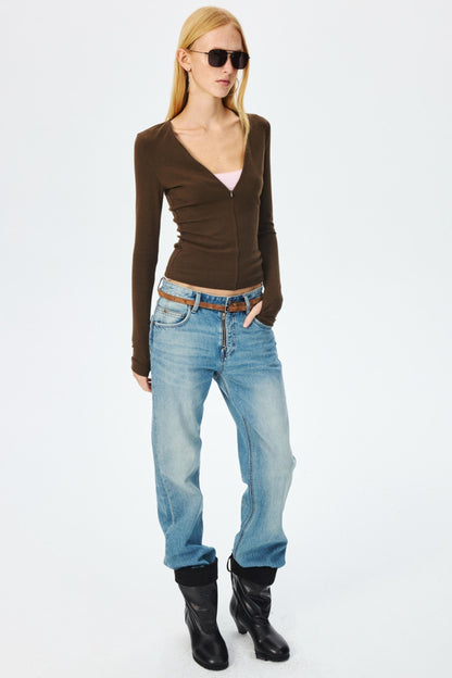 Narrow Suede Cowhide Brown Belt