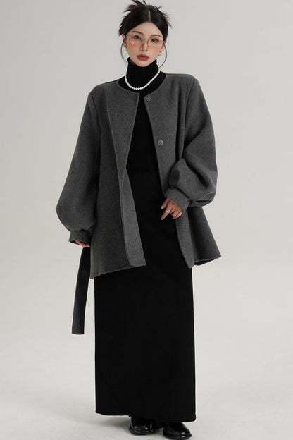 Lantern Sleeve Wool Coat