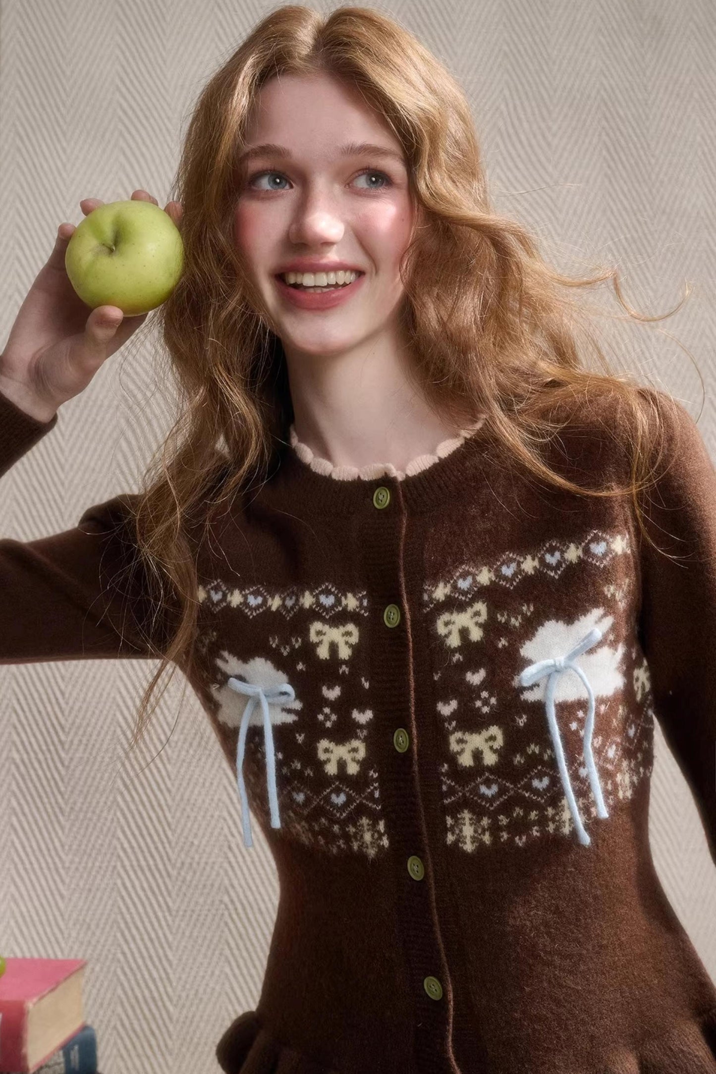 Green Apple Fair Isle Cardigan Top Set-Up