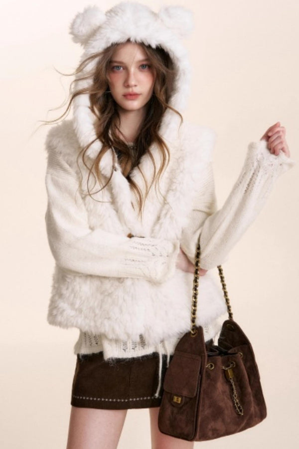 Bear Fur Hooded Fleece Jacket