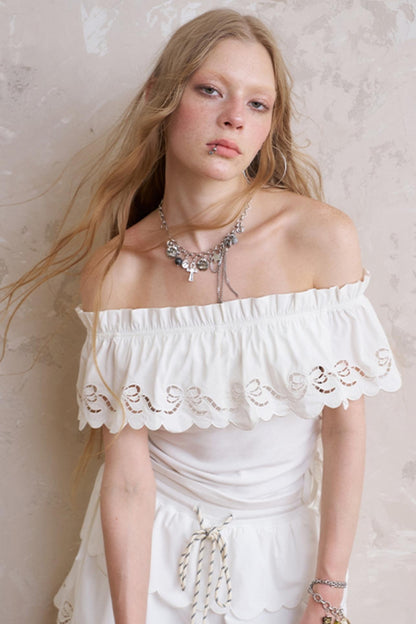 One-Shoulder Lace Wave Top
