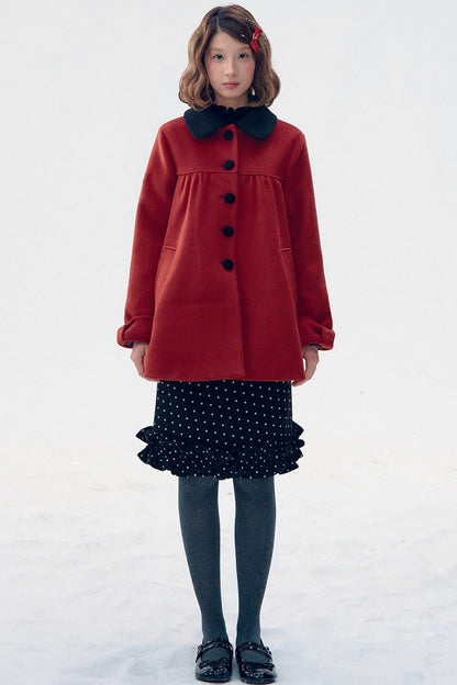Red Woolen Doll Collar Coat