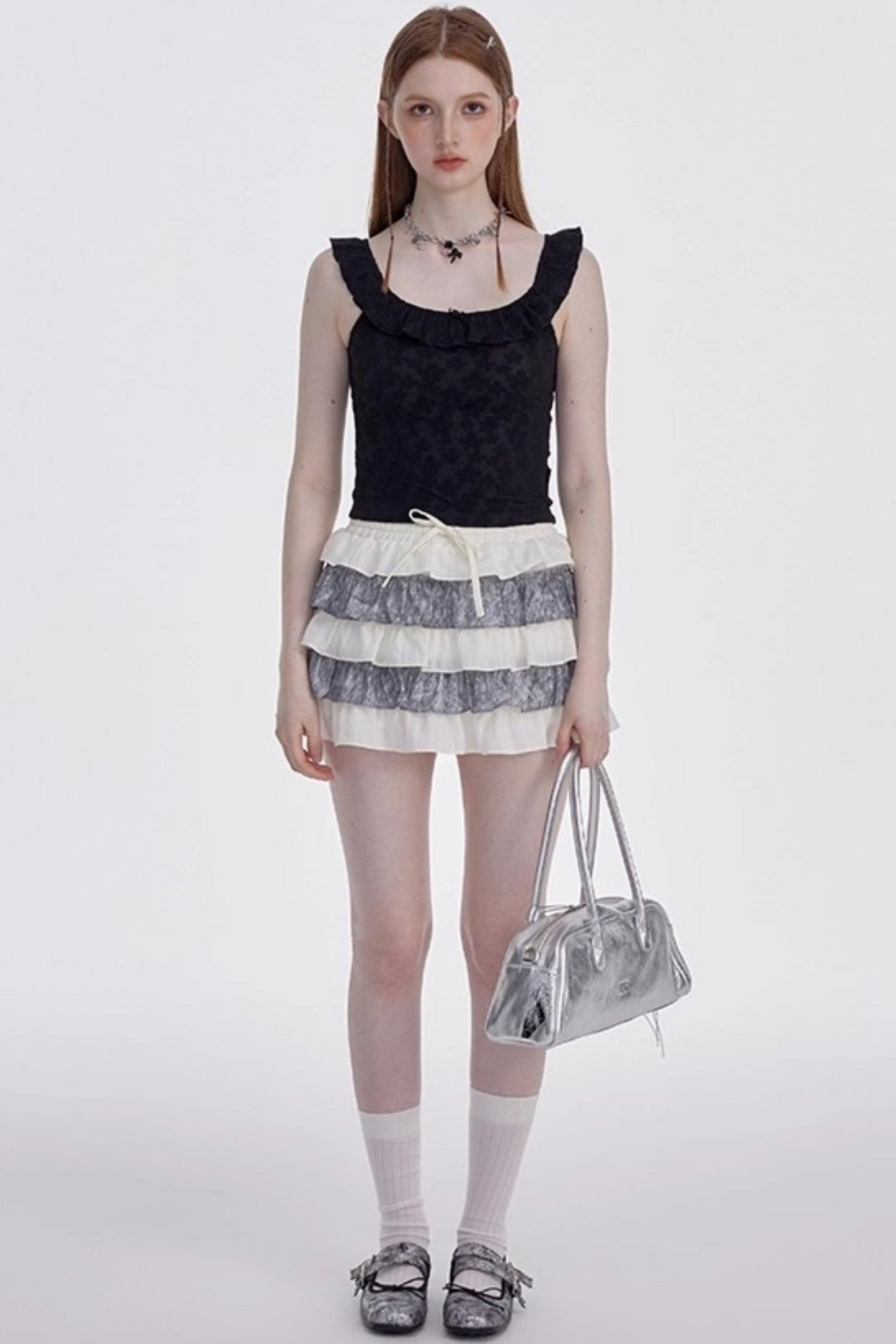 Beige-Gray High-Waisted A-Line Skirt