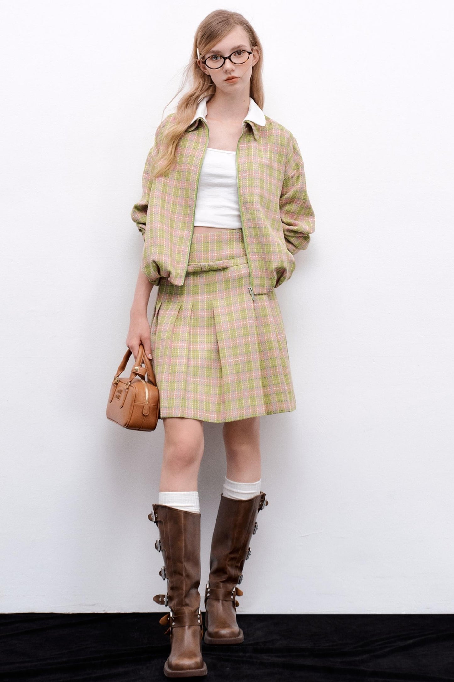 Pink Green Plaid Flower Jacket