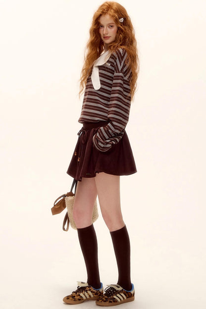 Miu-Style Striped Retro Top