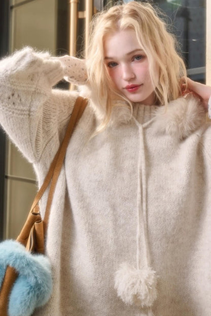 Elegant Wool Knit Cape Coat