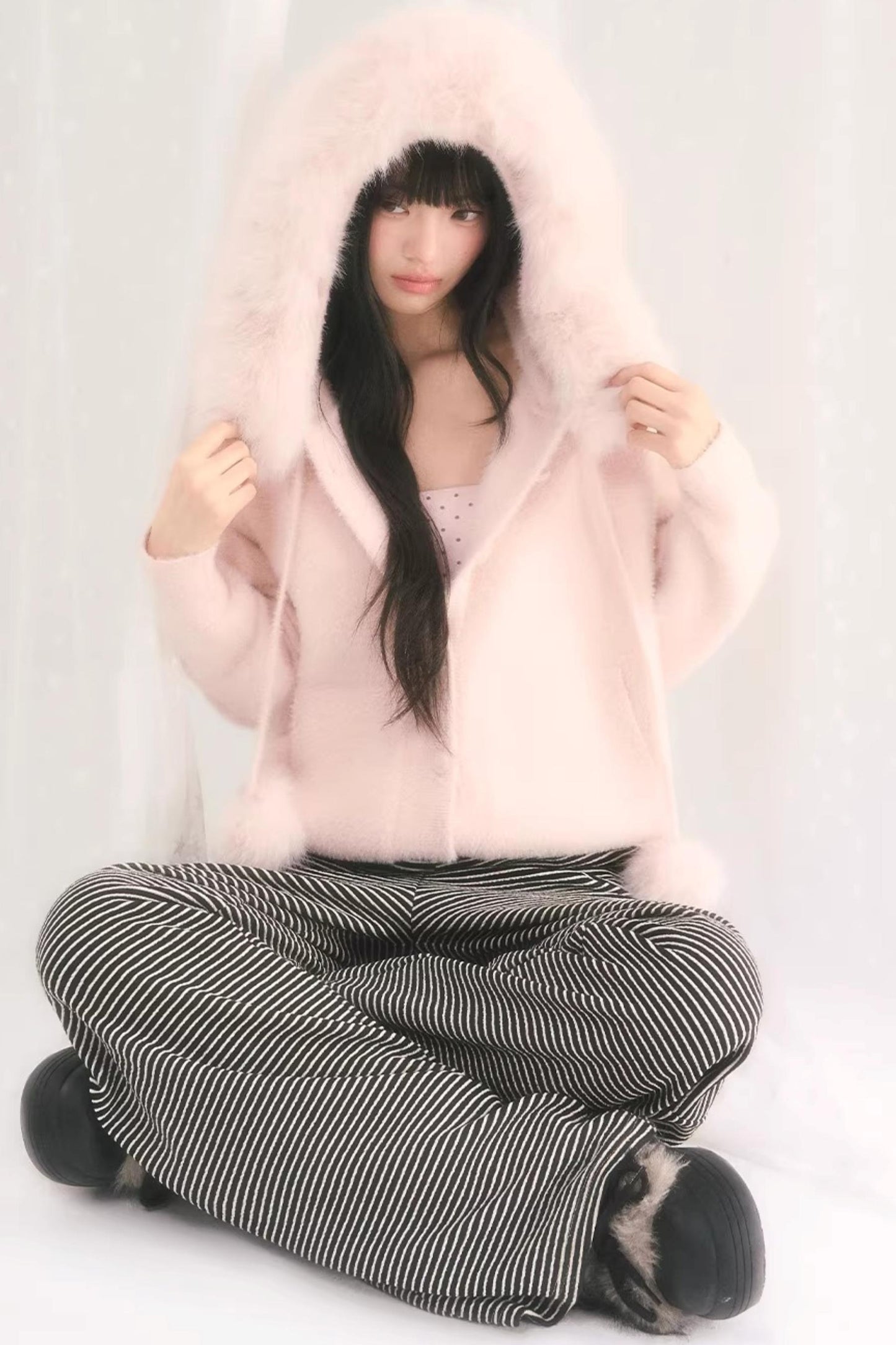 Pink Korean Fur Hooded Jacket