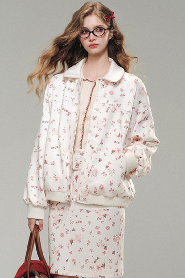 Floral Rose Red Sweatshirt Set-Up