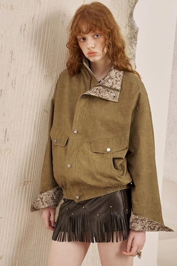 Cashew Flower Washed Stand Collar Jacket