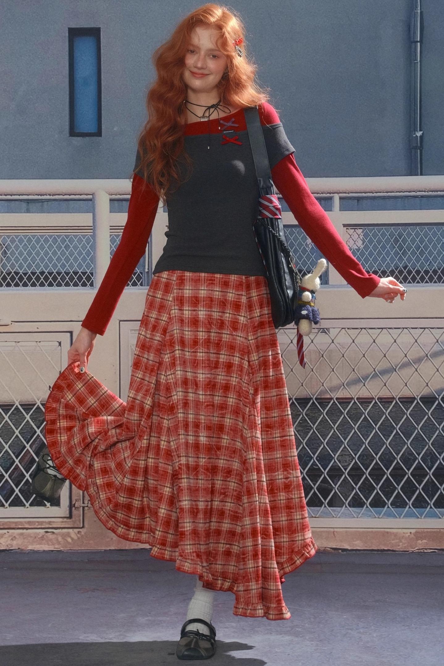 Retro Design Bow Top Long Sleeve T-Shirt