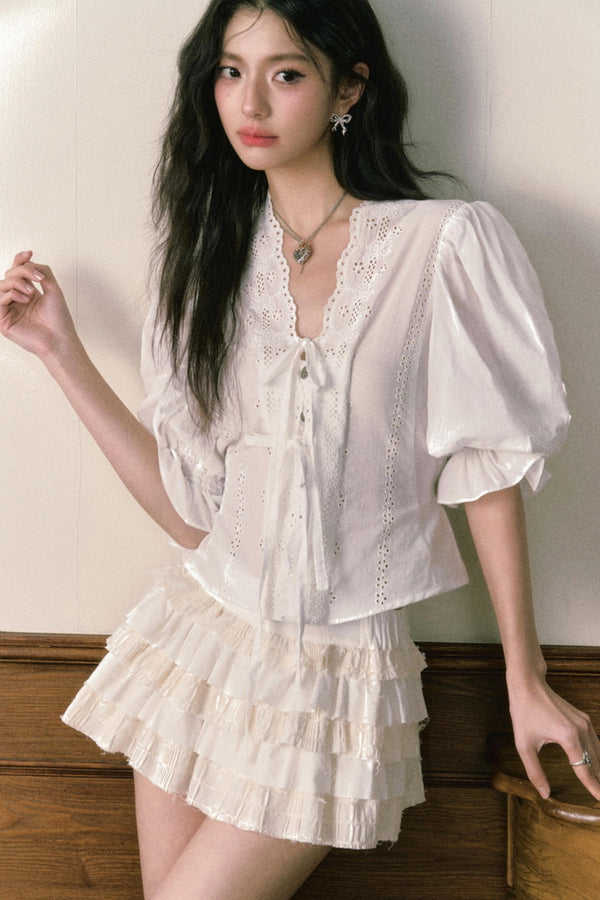 Bubble Sleeve Two Piece Cake Skirt Set-Up