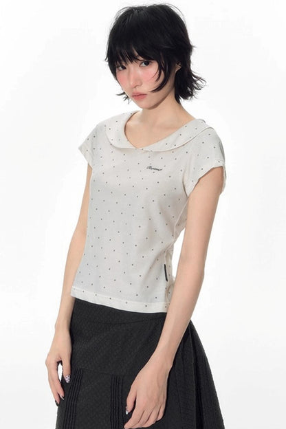 Summer Polka Dot Doll Neck Tee