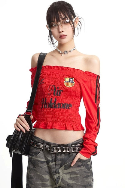 Pleats Elastic Sleeve T-Shirt