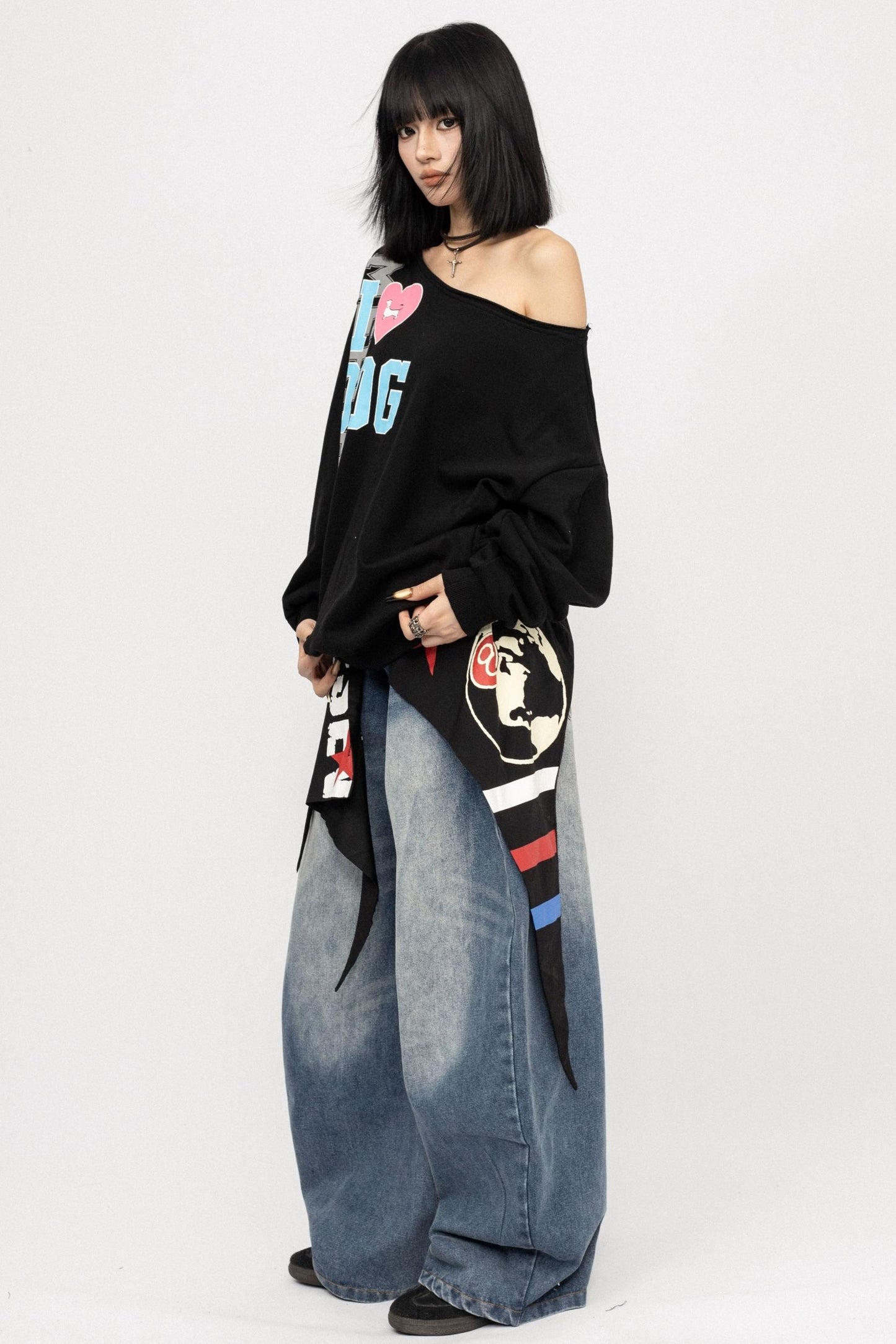 American Love Slanted Print Long Sleeve Top