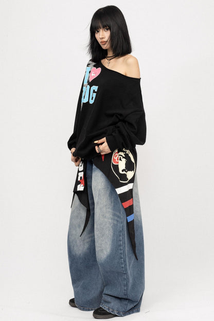 American Love Slanted Print Long Sleeve Top