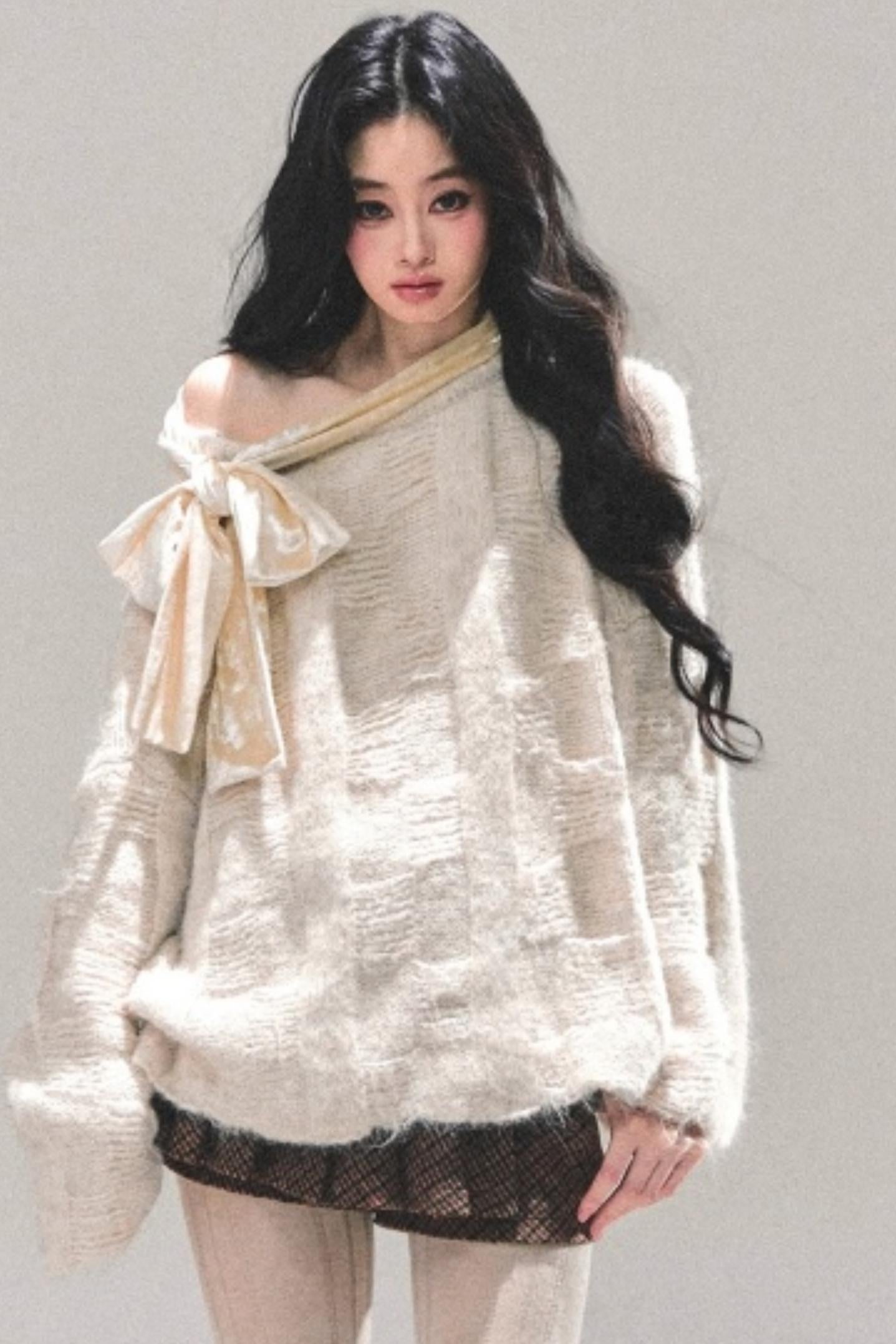 Sweet Bow-Knot Off-Shoulder Sweater