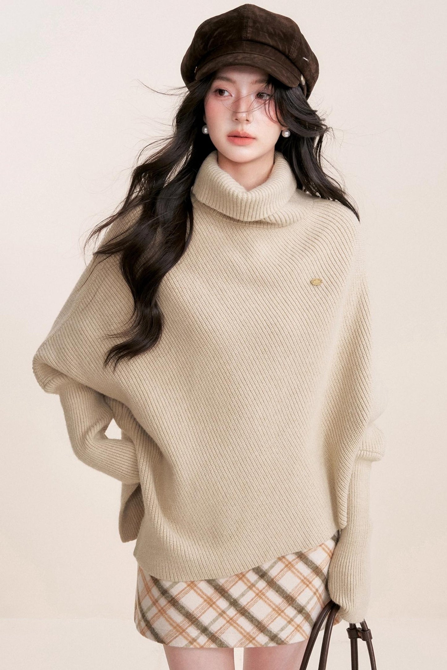 Oatmeal Asymmetrical Cape Sweater