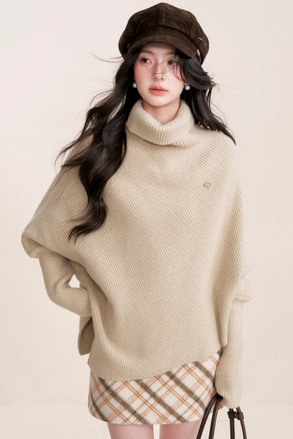 Oatmeal Asymmetrical Cape Sweater