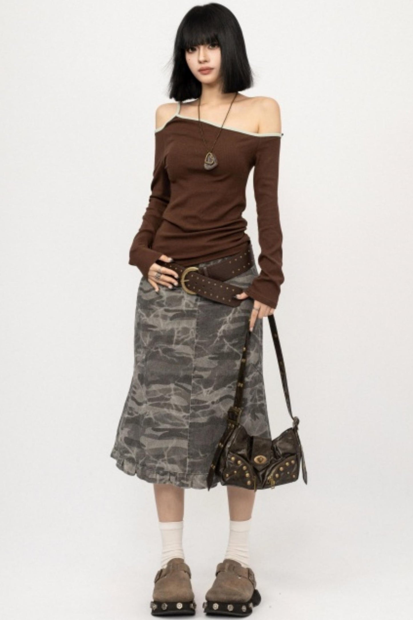 Retro Camouflage Ruffled Skirt