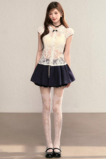 French Slimming Lace Hepburn Dress Set