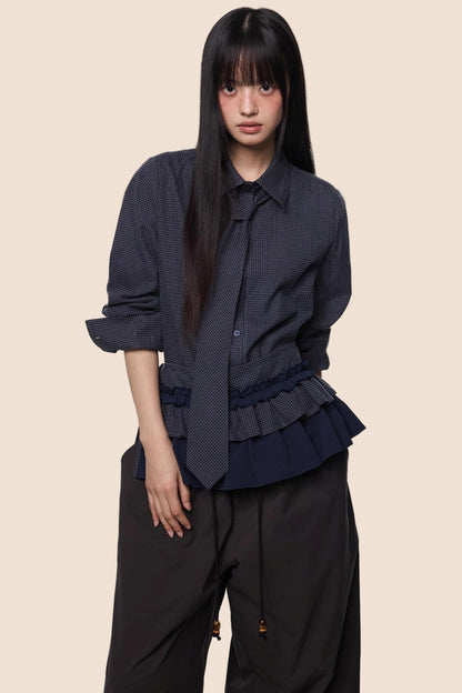 Vintage Pleated Plaid Shirt