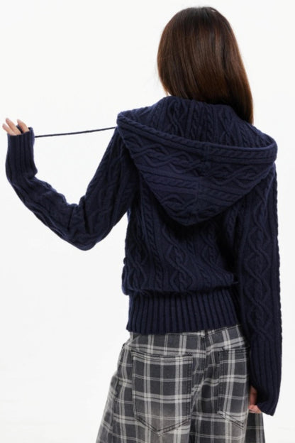 American Hooded Cable Knit Sweater