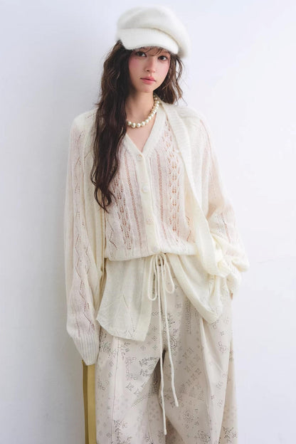 Mohair Purple Cut-Out Cardigan Set-Up