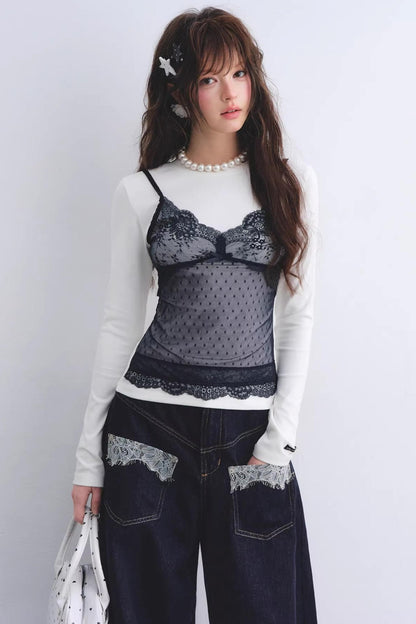 Lace Spliced Vintage Top
