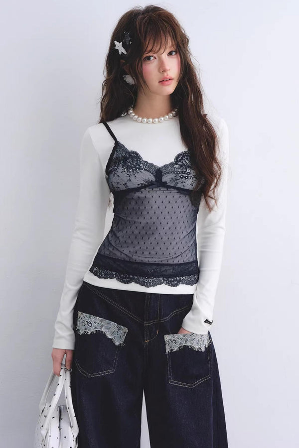 Lace Spliced Vintage Top