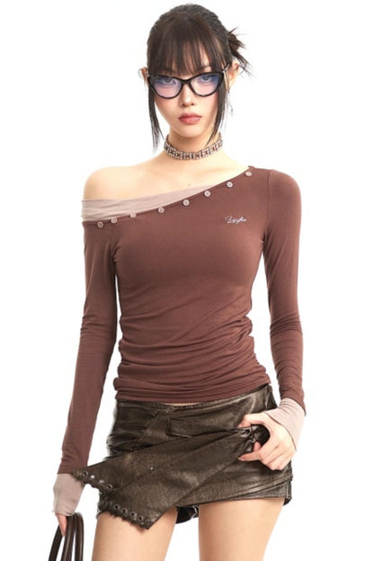 Retro Off-Shoulder Slim Top