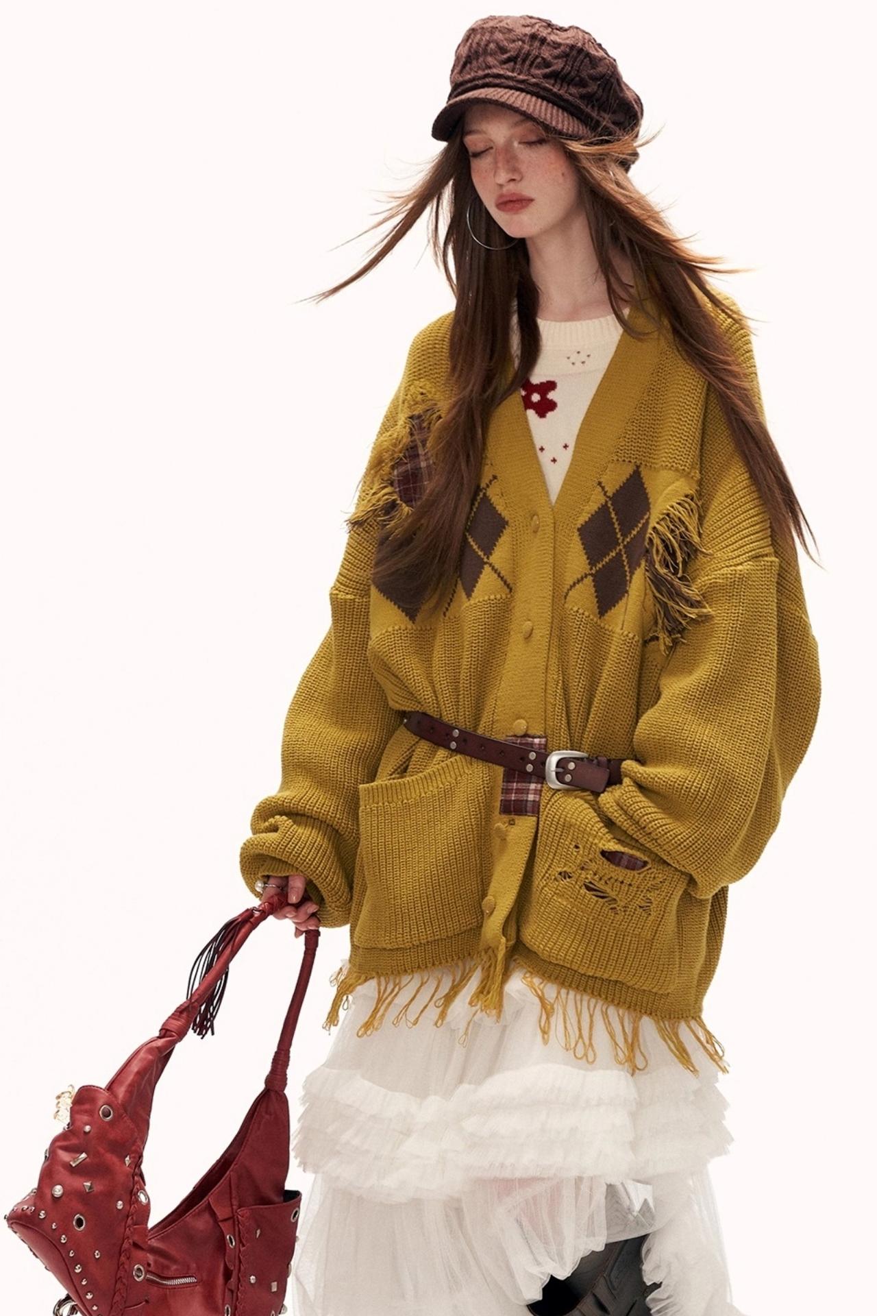 Patchwork Tassel Knit Sweater Jacket