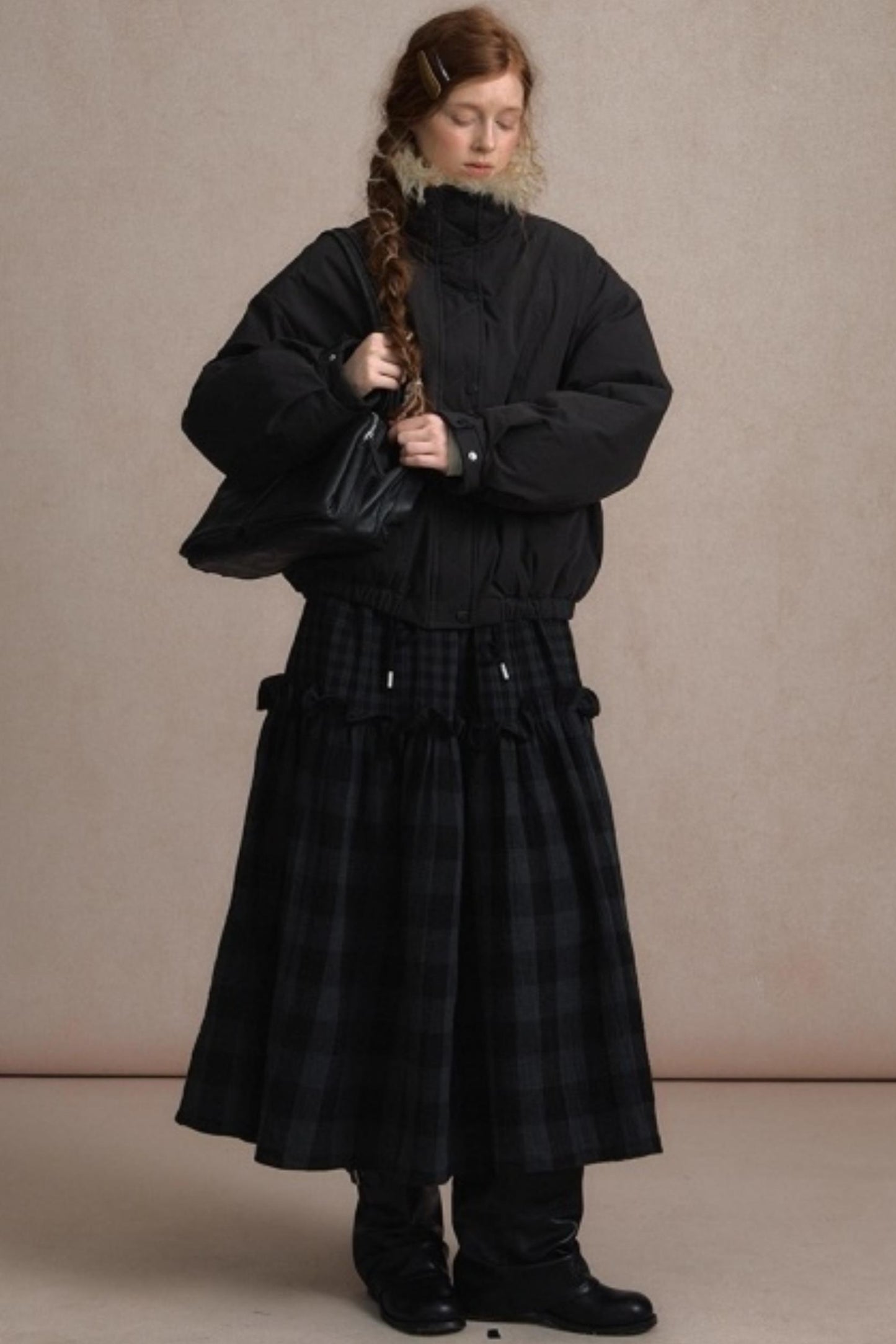 Retro Plaid High-Waisted Long Skirt