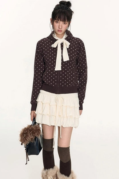Polka Dot Hooded Knit Sweater Skirt Set-Up