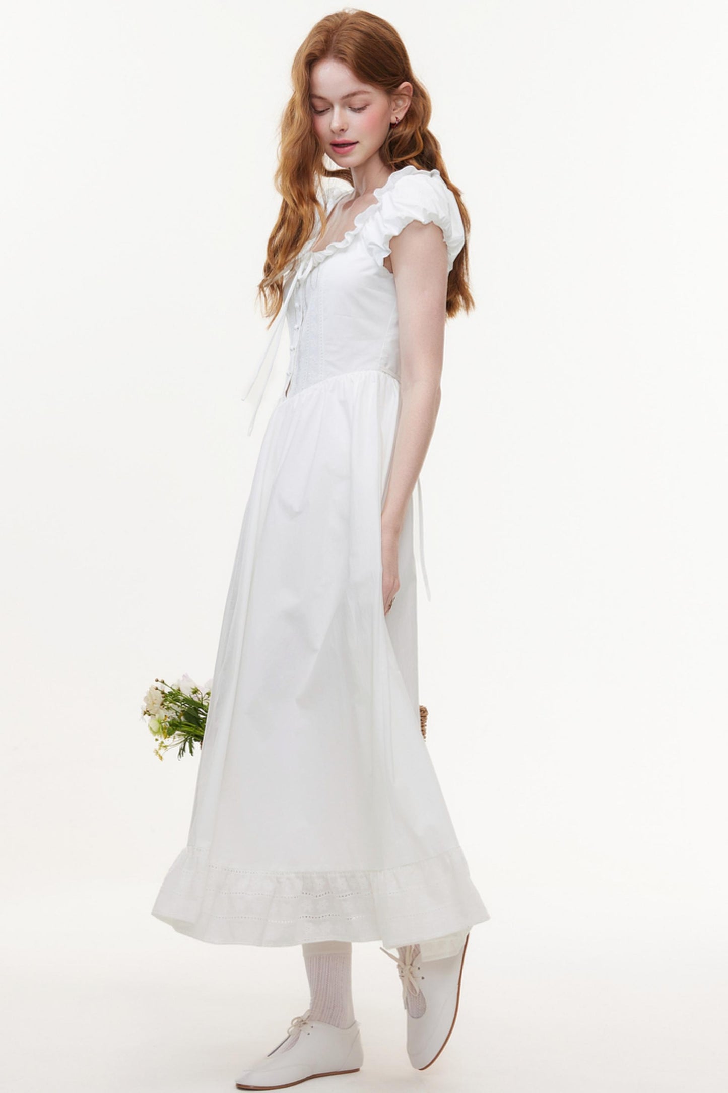 U-Neck White A-Line Dress